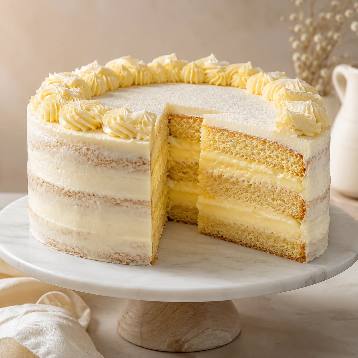 Bolo de Baunilha Recheado com Creme de Confeiteiro