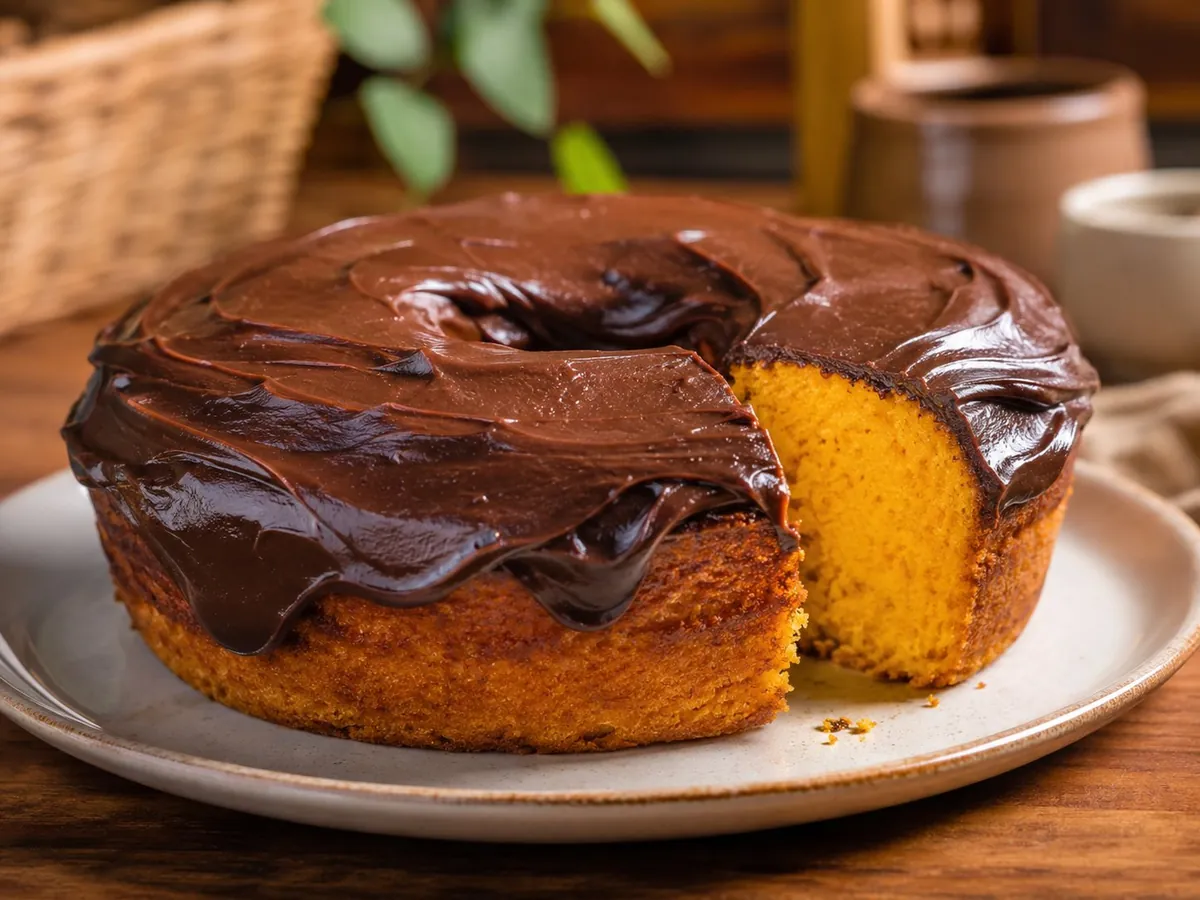 Bolo de Cenoura com Cobertura Cremosa de Chocolate