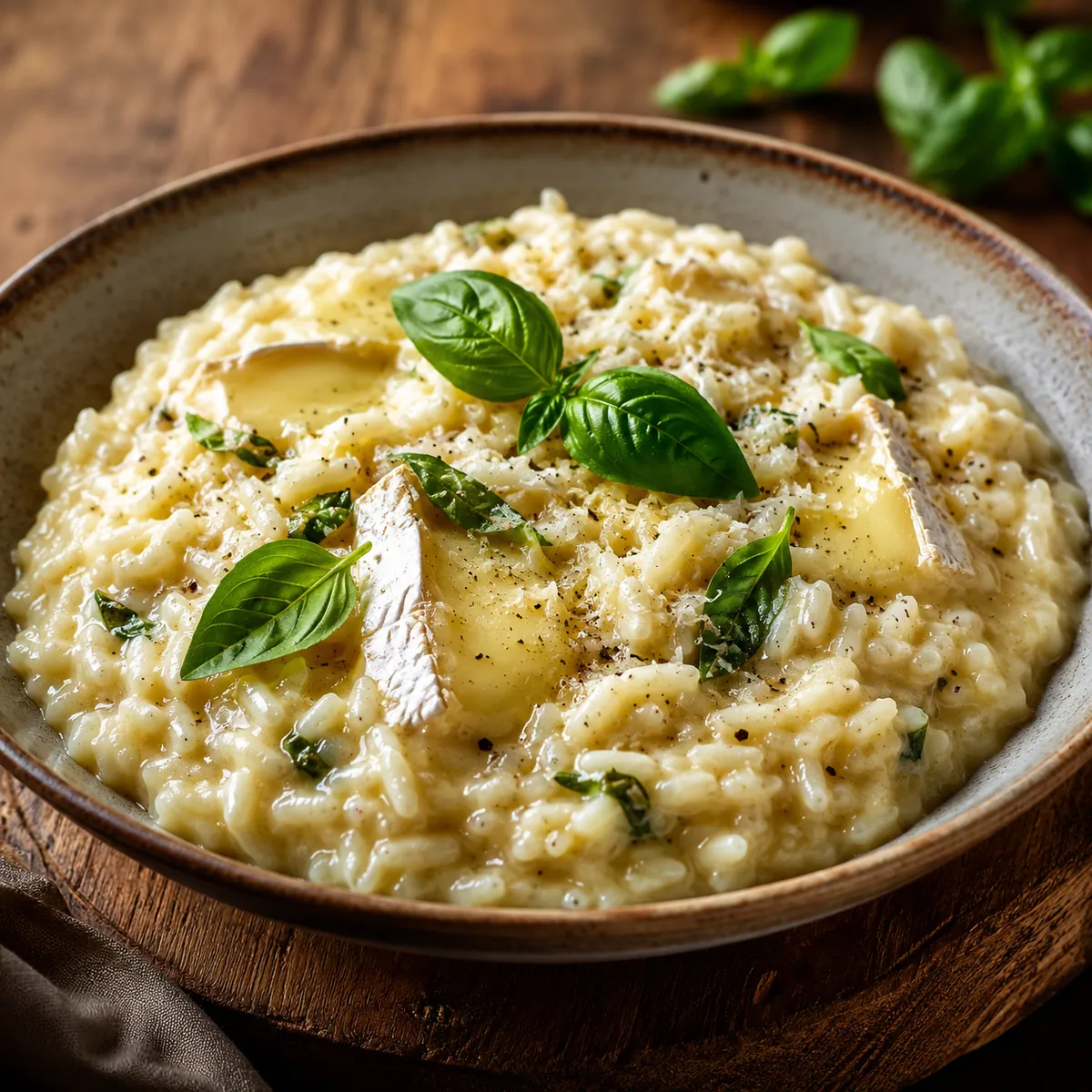 Risoto de Queijo Brie com Manjericão