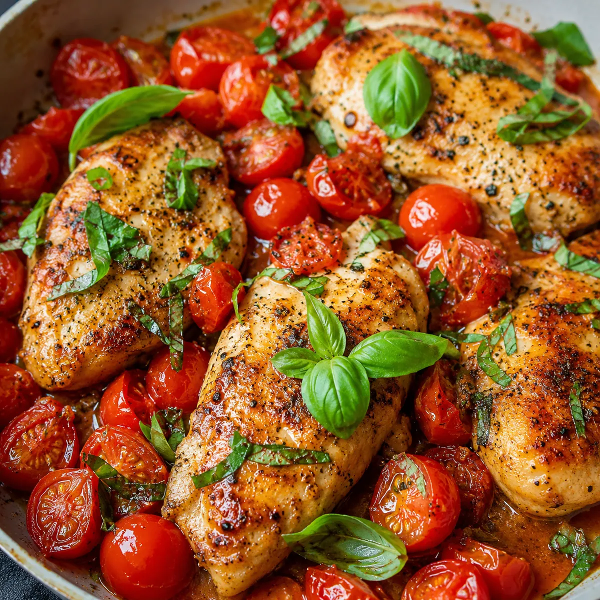 Frango com Tomate Cereja e Manjericão