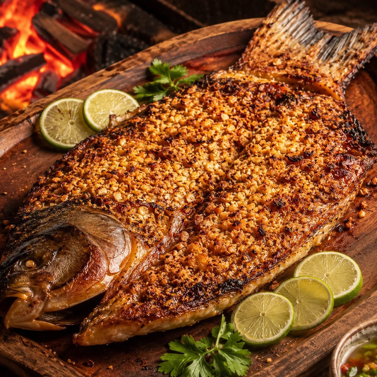Tambaqui na Brasa com Crosta de Castanhas