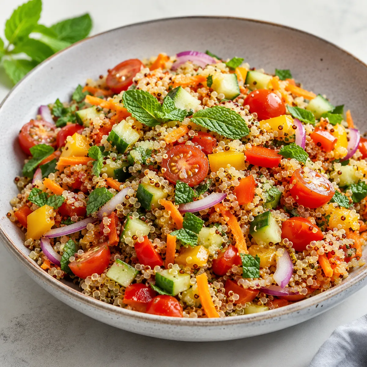Salada de Quinoa com Legumes Frescos e Hortelã