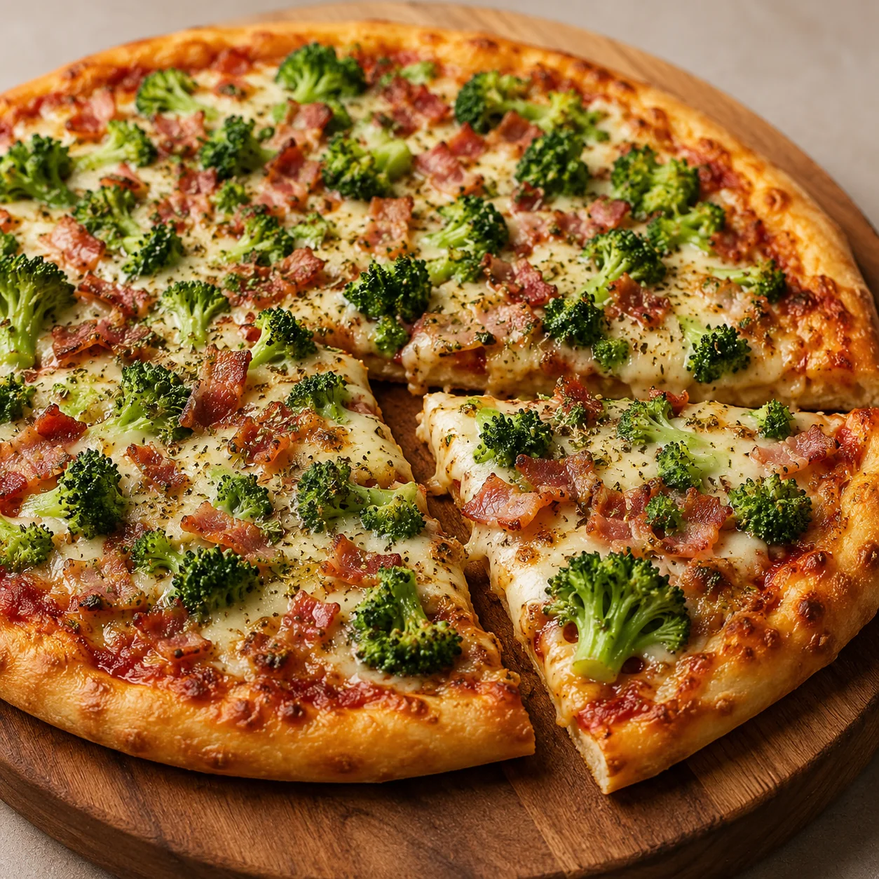 Pizza de Brócolis com Bacon