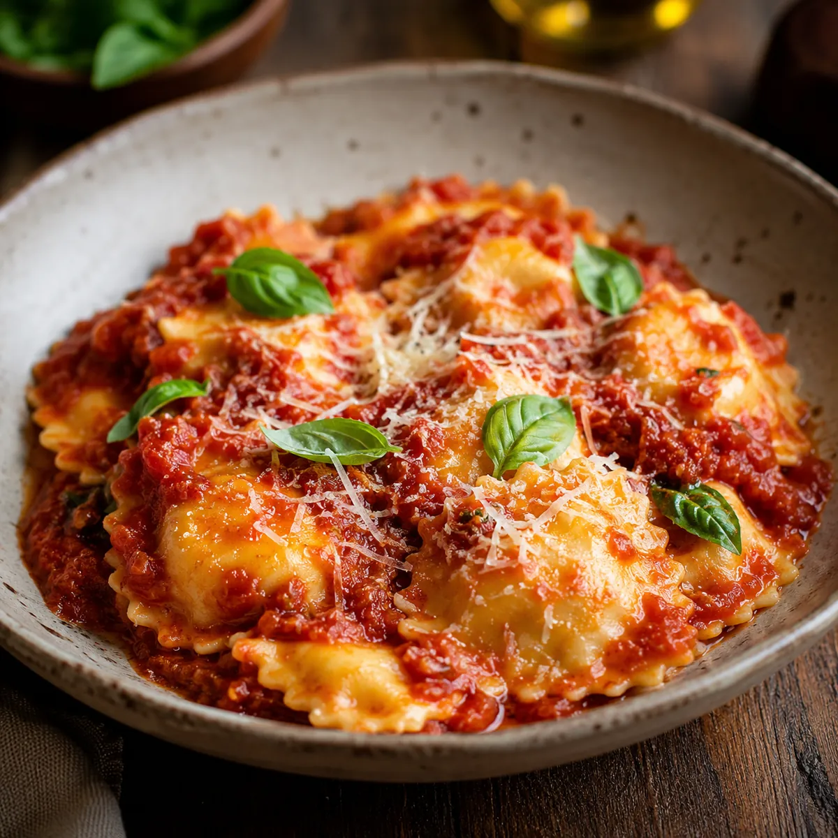 Ravioli de Carne ao Molho Sugo