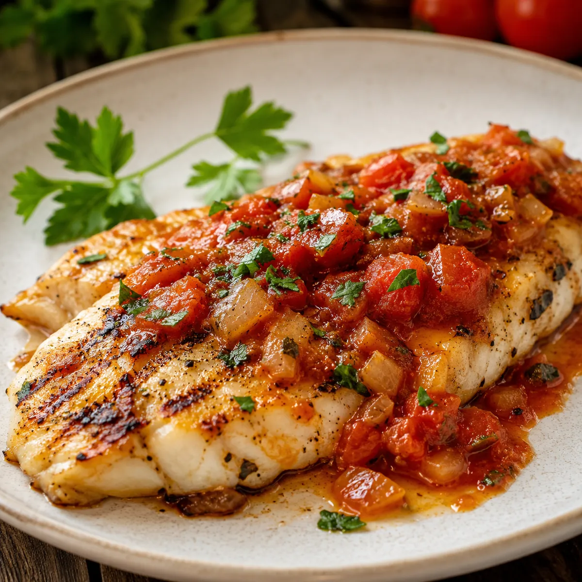Peixe Grelhado com Molho de Tomate
