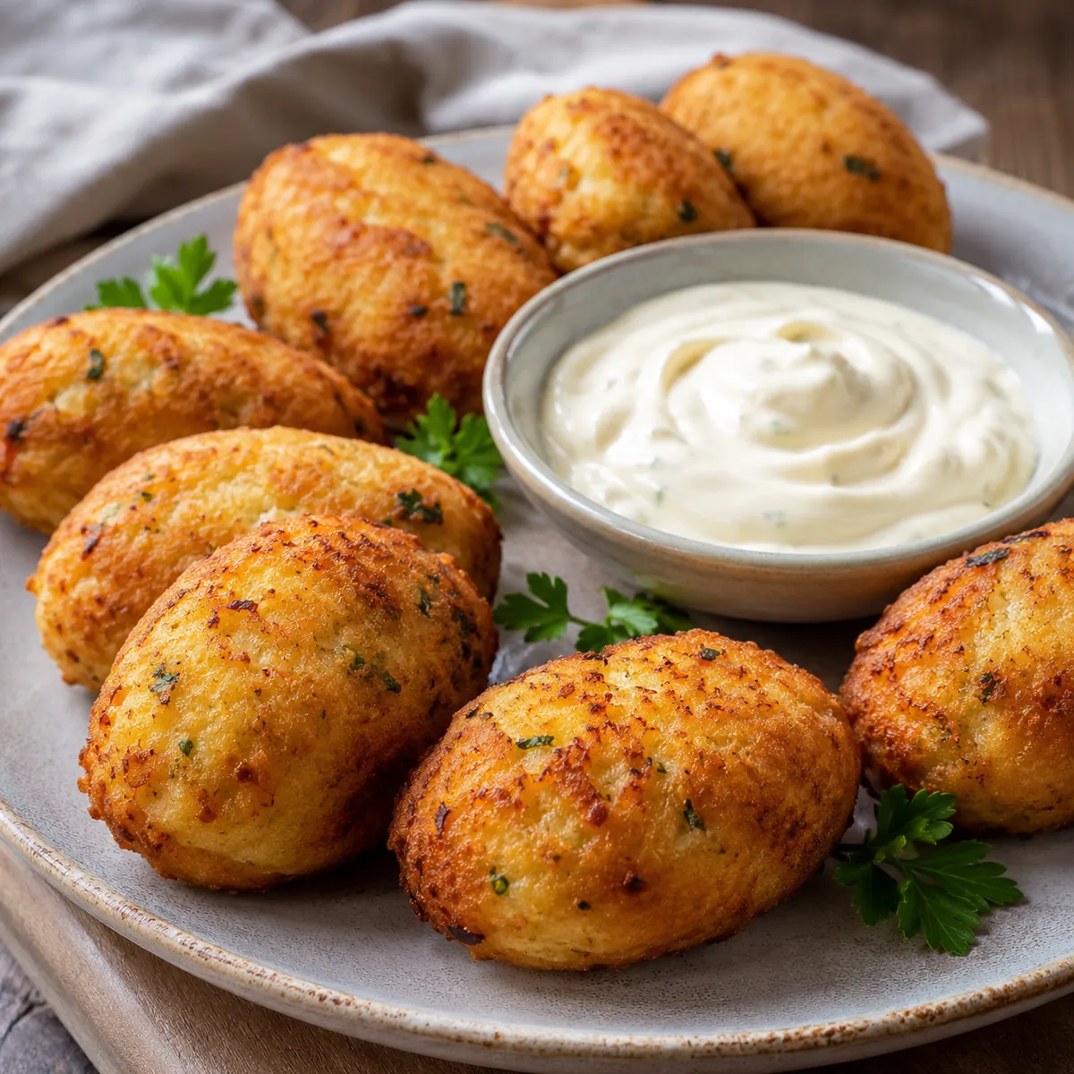 Bolinhos de Bacalhau com Creme de Alho