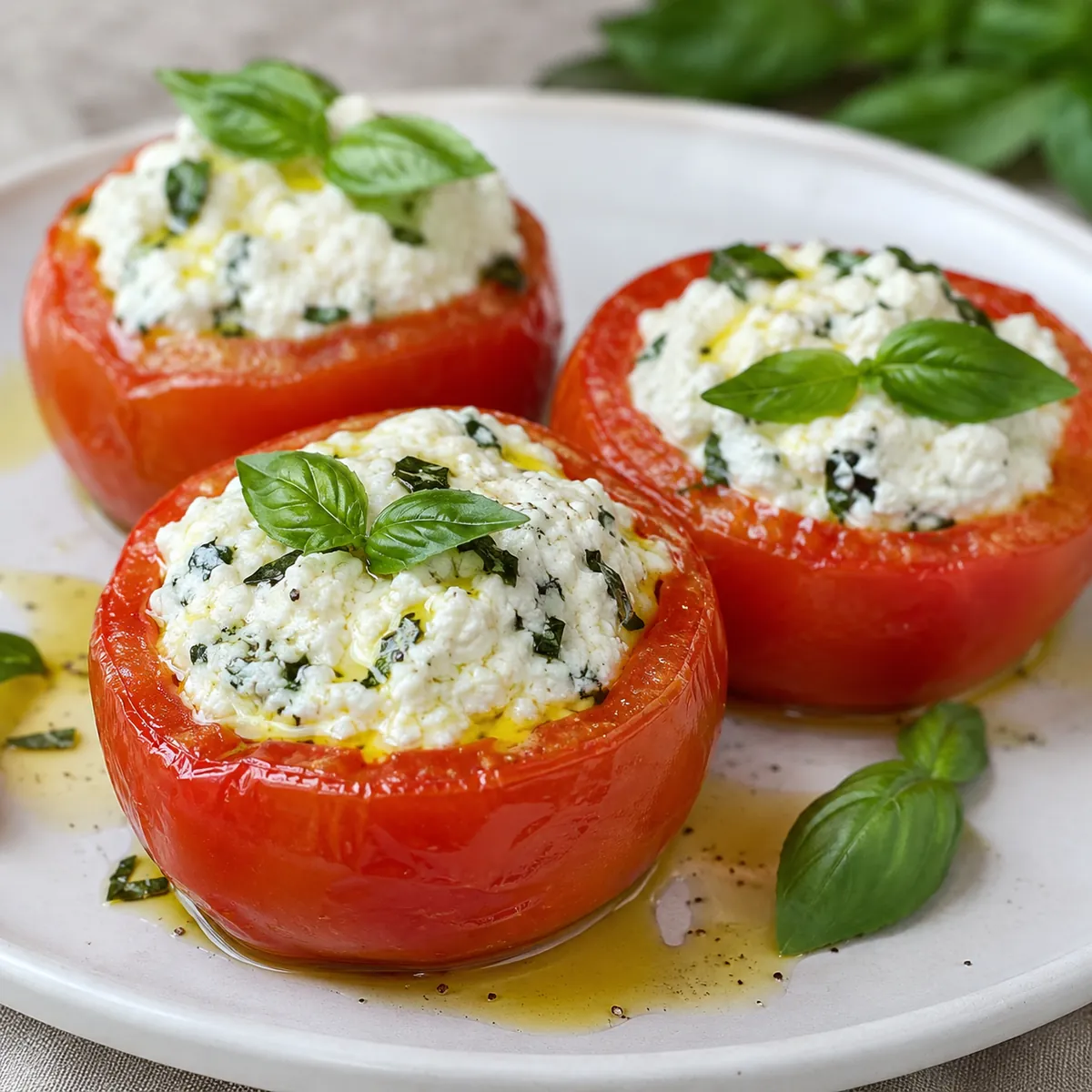 Tomate Recheado com Ricota e Manjericão