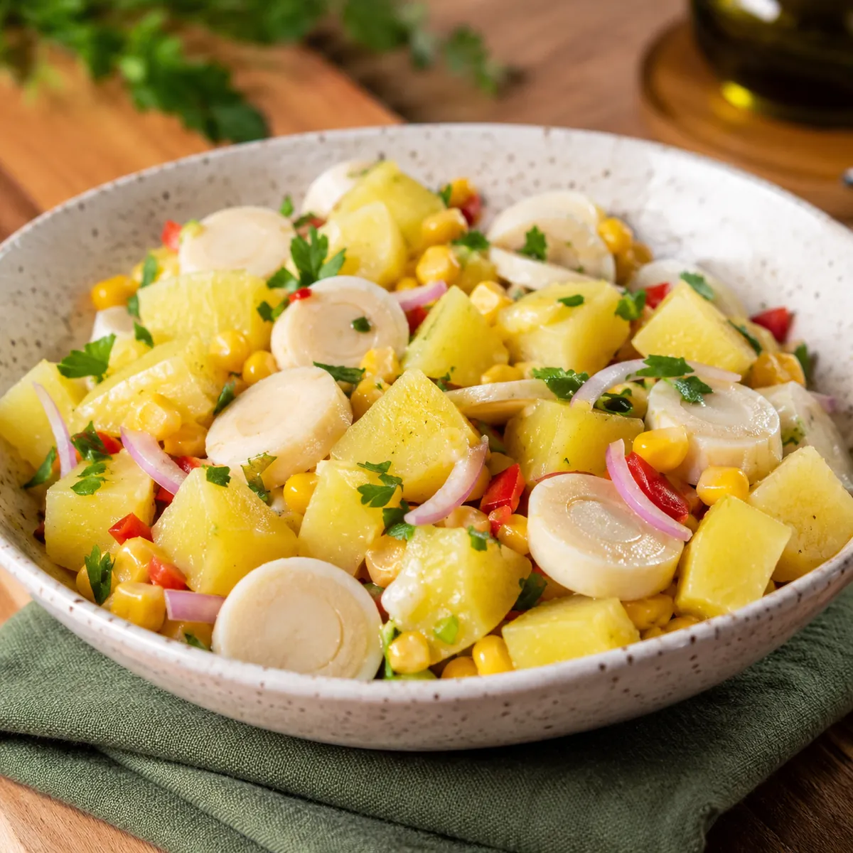 Salada de Batata Doce com Palmito e Milho