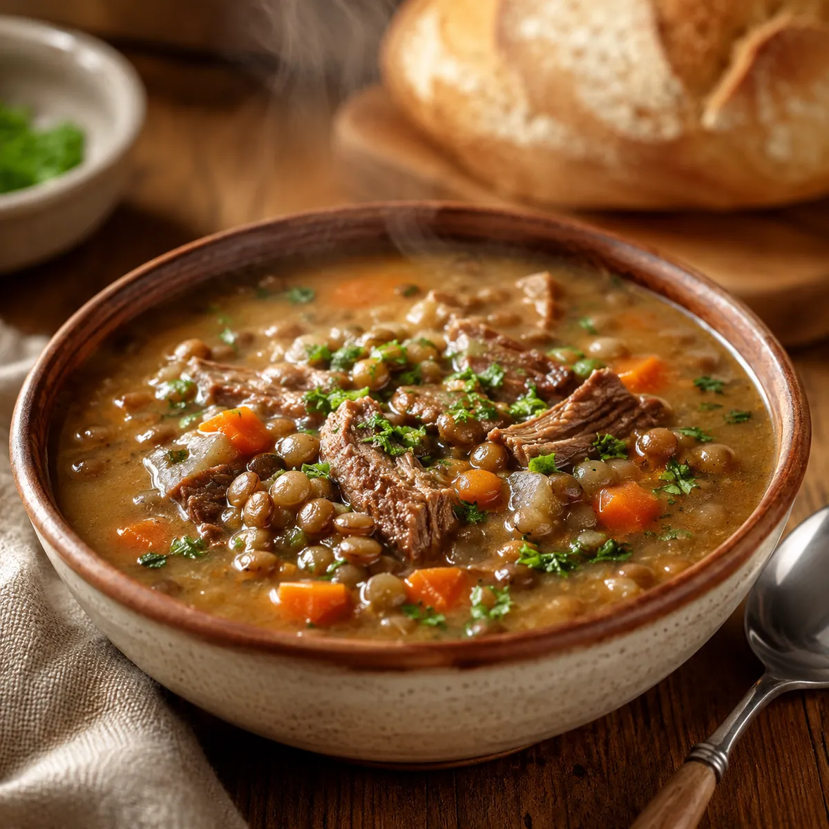 Caldo de Lentilha com Carne