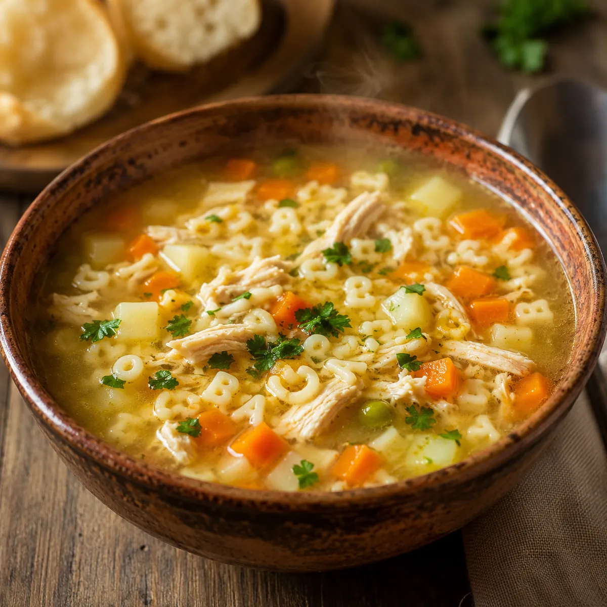 Sopa de Letrinhas com Legumes e Frango